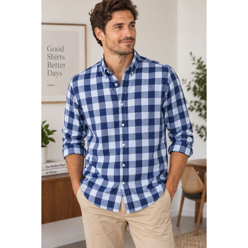 TAILORBYRD Collection Men's Blue Plaid Soft Flannel Button Up Shirt in Size M